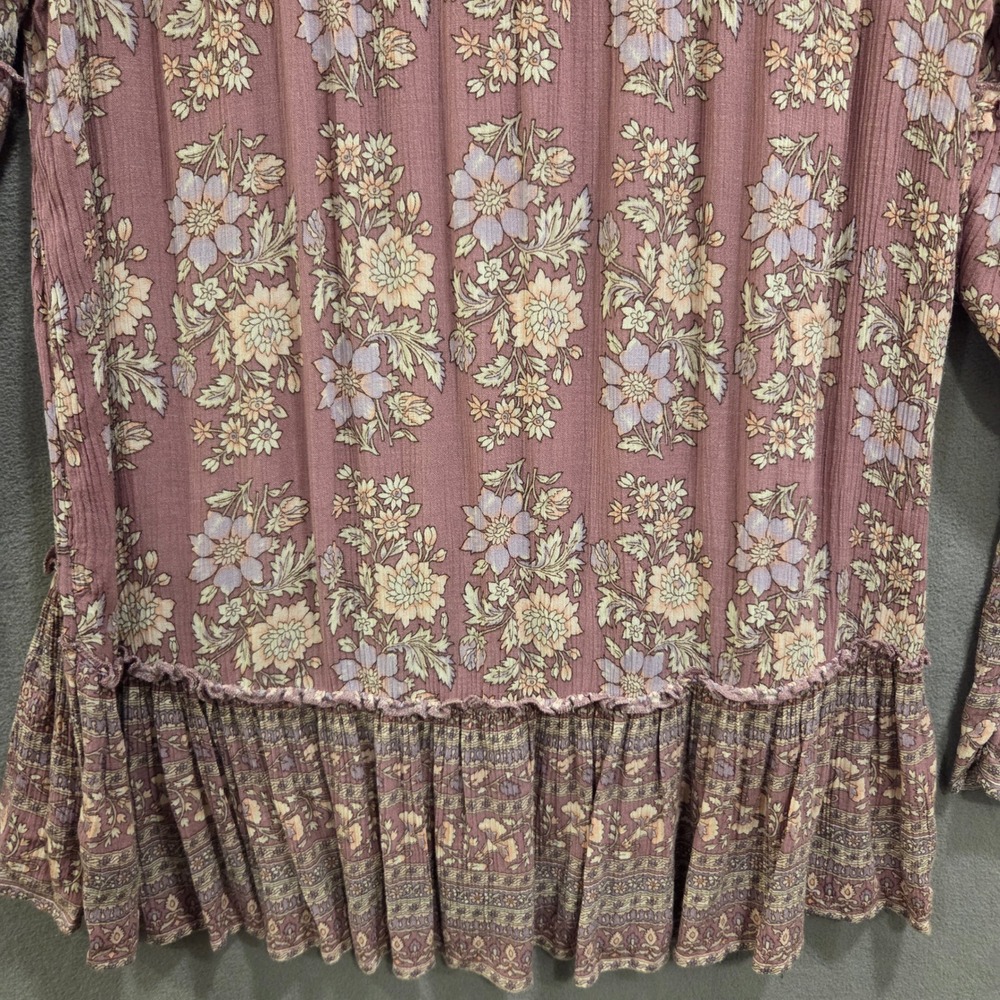 American Eagle Floral Blouse Women's Medium Boho Lace Up Tiered Bell Sleeve - Picture 9 of 15